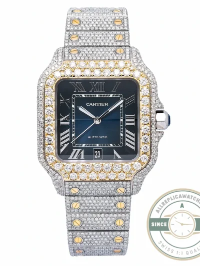 Replica Cartier Santos Blue Stainless Steel Gold 40 mm W4SA0006 - Budget Luxury Replica Watch