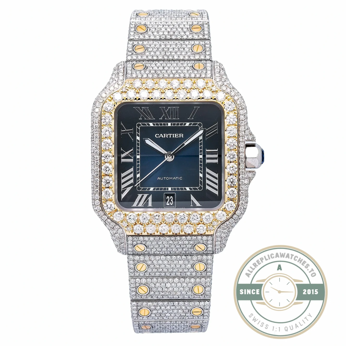 Replica Cartier Santos Blue Stainless Steel Gold 40 mm W4SA0006 - Budget Luxury Replica Watch