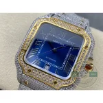 Close front frame: gold bezel screws, blue sunburst and the AUTOMATIC line