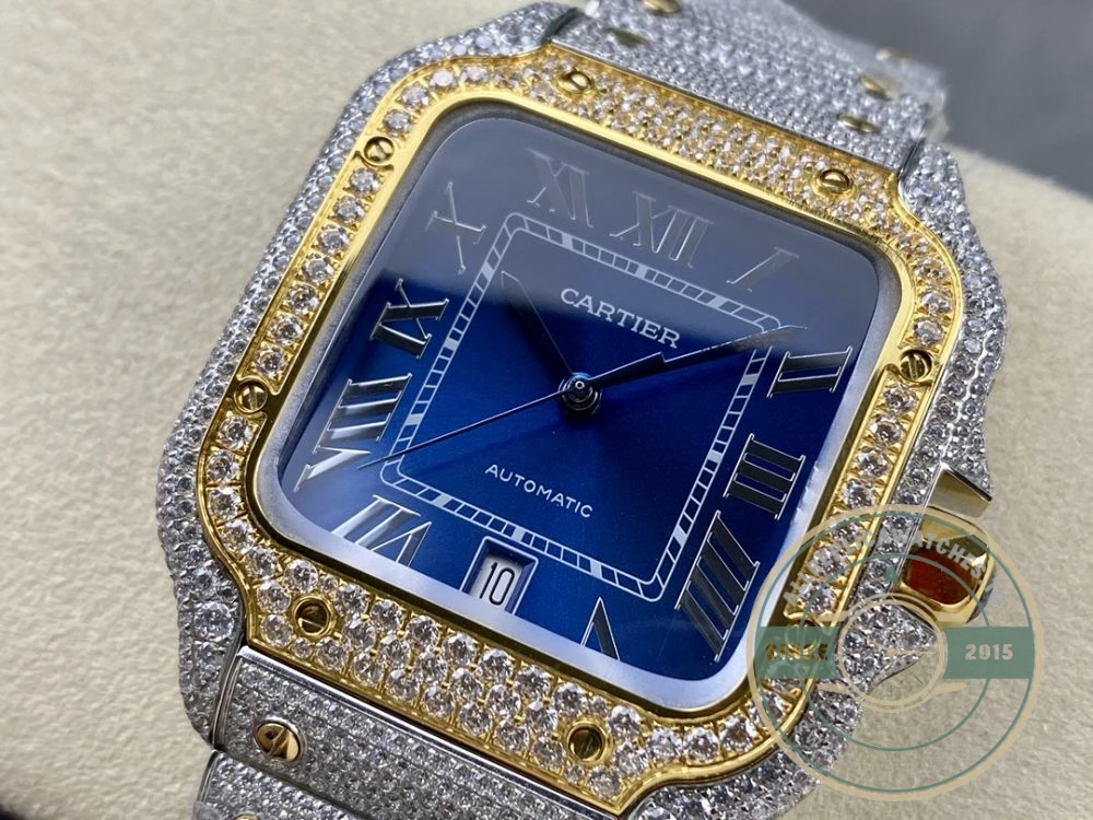 Replica Cartier Santos Blue Stainless Steel Gold 40 mm W4SA0006 - Best Quality Replica Watch