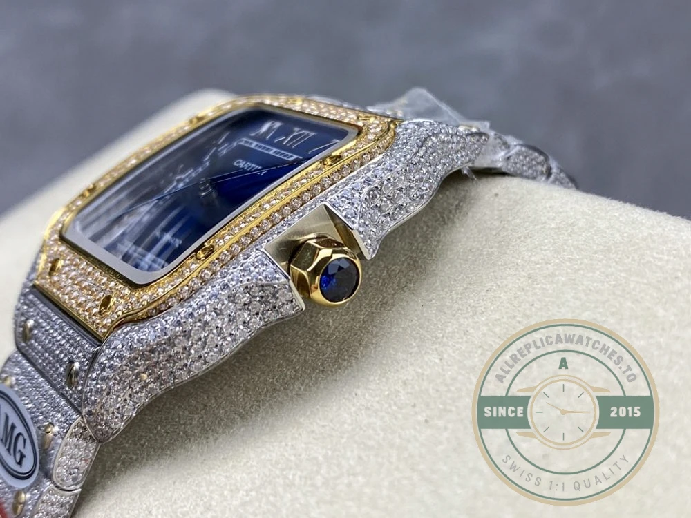 Replica Cartier Santos Blue Stainless Steel Gold 40 mm W4SA0006 - High-Grade Replica Watch