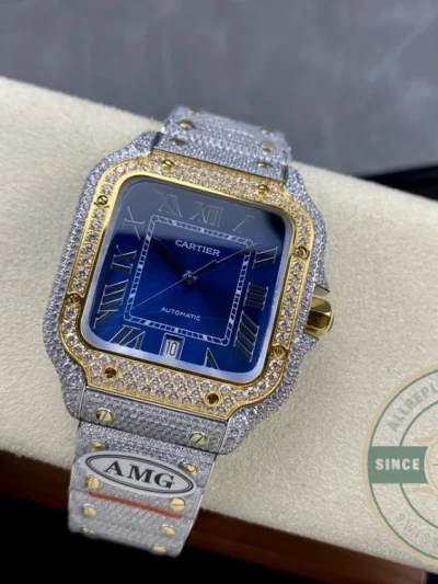 Replica Cartier Santos Blue Stainless Steel Gold 40 mm W4SA0006 - 1:1 Swiss Replica Watch