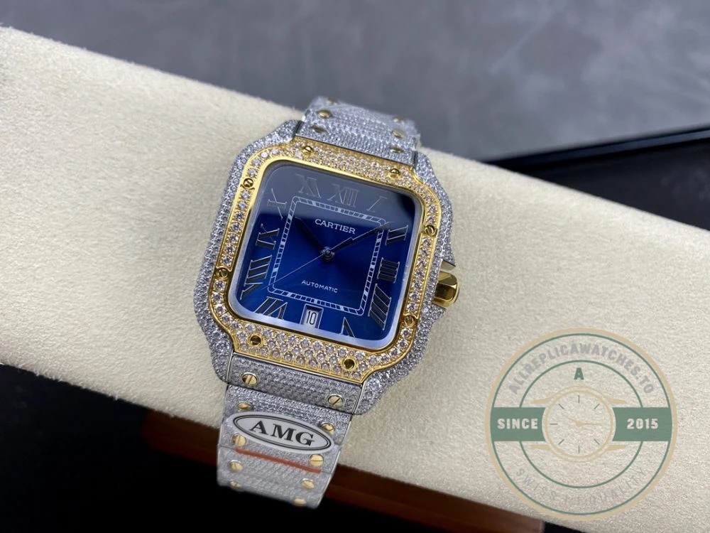 Replica Cartier Santos Blue Stainless Steel Gold 40 mm W4SA0006 - 1:1 Swiss Replica Watch