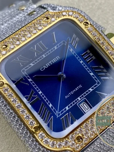 Replica Cartier Santos Blue Stainless Steel Gold 40 mm W4SA0006 - 1:1 Swiss Replica Watch