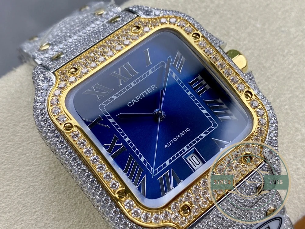Replica Cartier Santos Blue Stainless Steel Gold 40 mm W4SA0006 - 1:1 Swiss Replica Watch