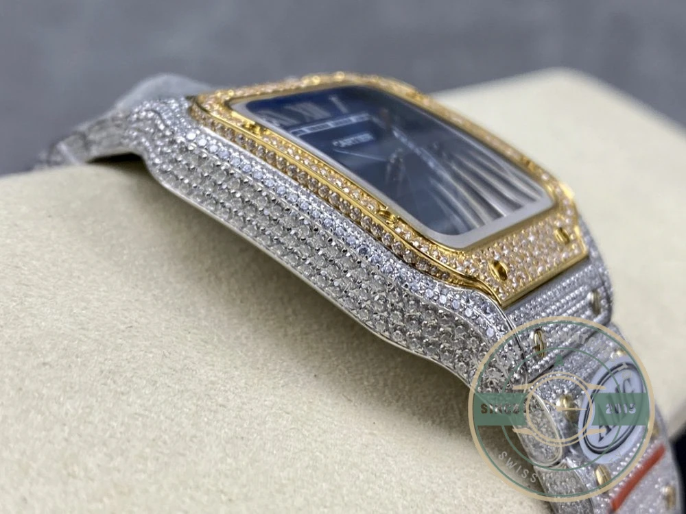 Replica Cartier Santos Blue Stainless Steel Gold 40 mm W4SA0006 - Best Quality Replica Watch