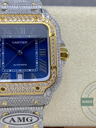 Replica Cartier Santos Blue Stainless Steel Gold 40 mm W4SA0006 - Swiss Movement Replica Watch