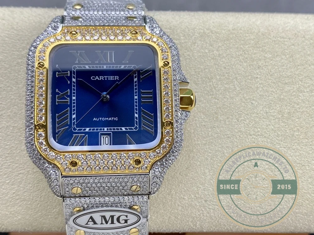 Replica Cartier Santos Blue Stainless Steel Gold 40 mm W4SA0006 - Swiss Movement Replica Watch