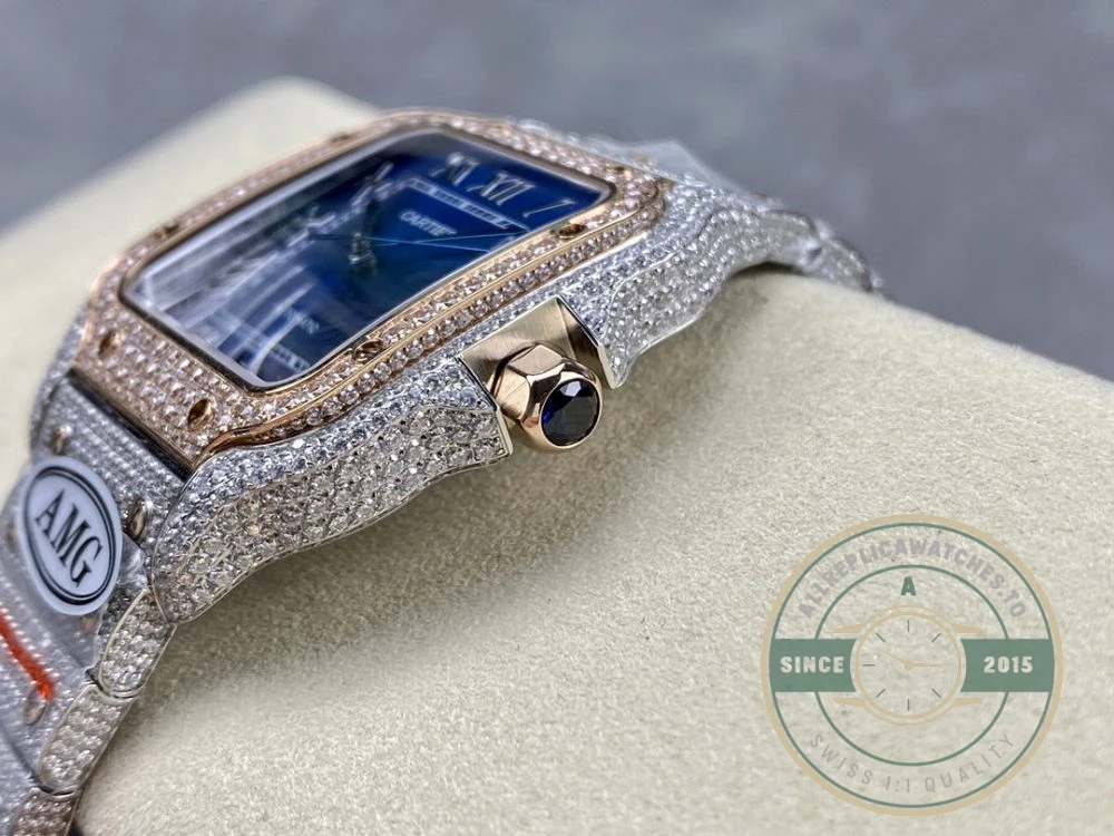 Replica Cartier Santos Blue Steel Gold W4SA0006 - Swiss-Made Clone Watch