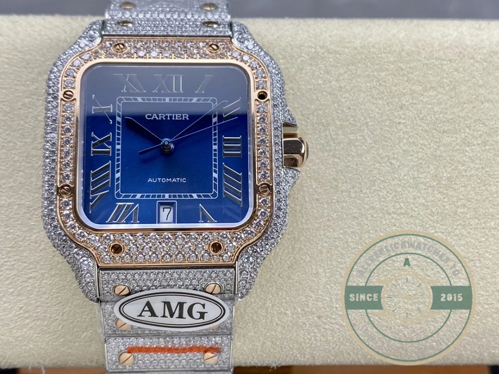 Replica Cartier Santos Blue Steel Gold W4SA0006 - Swiss Movement Replica Watch