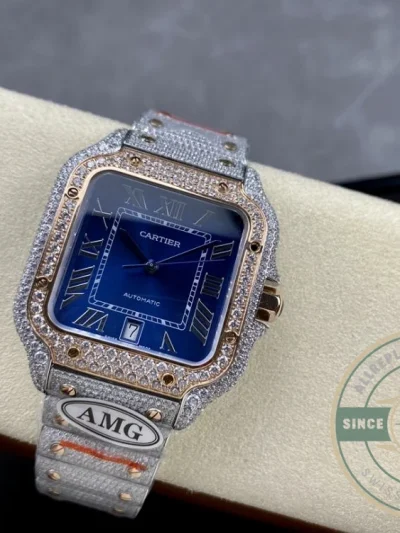 Replica Cartier Santos Blue Steel Gold W4SA0006 - Luxury Replica Watch