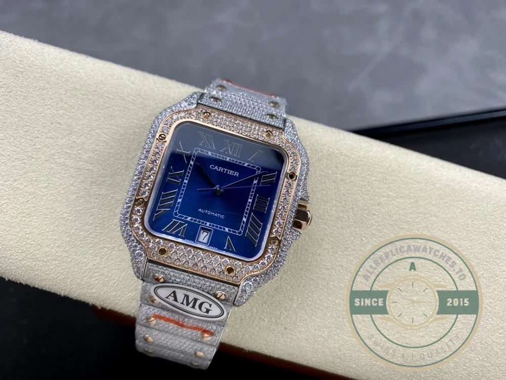 Replica Cartier Santos Blue Steel Gold W4SA0006 - Luxury Replica Watch