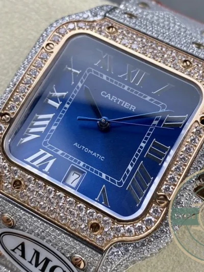 Replica Cartier Santos Blue Steel Gold W4SA0006 - Swiss Movement Replica Watch