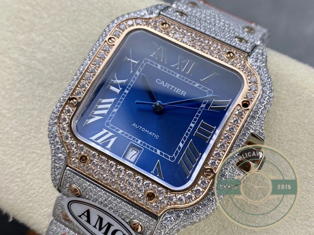 Replica Cartier Santos Blue Steel Gold W4SA0006 - Swiss Movement Replica Watch