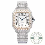 Replica Cartier Santos W3SA0007, pave case and bracelet with a silver-white dial
