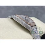 Low side angle tracing the pave from lug to lug across the case band