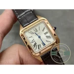 Cream dial, black Roman hours and slender blued hands, held in the hand