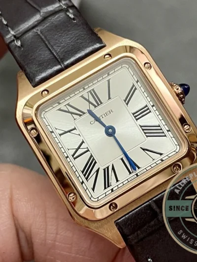 Replica Cartier Santos-Dumont Men Women Silver Alligator WGSA0022 - Premium Super Clone Watch