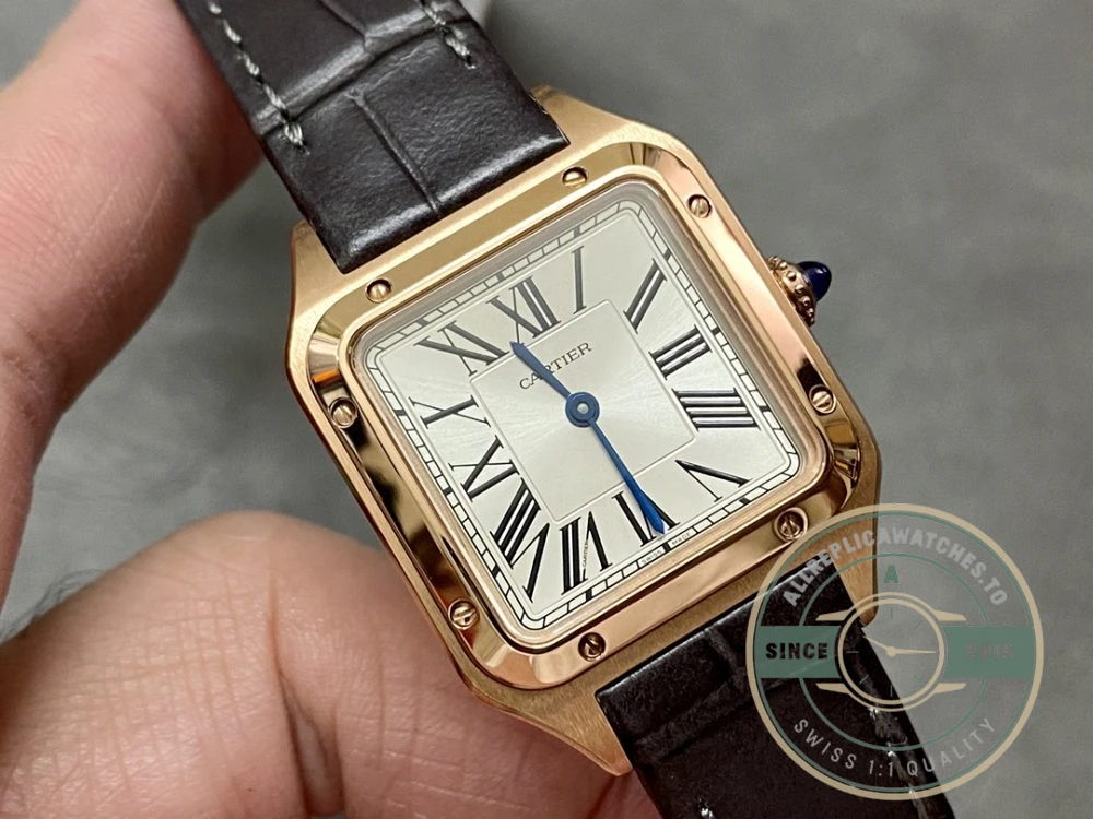 Replica Cartier Santos-Dumont Men Women Silver Alligator WGSA0022 - Premium Super Clone Watch