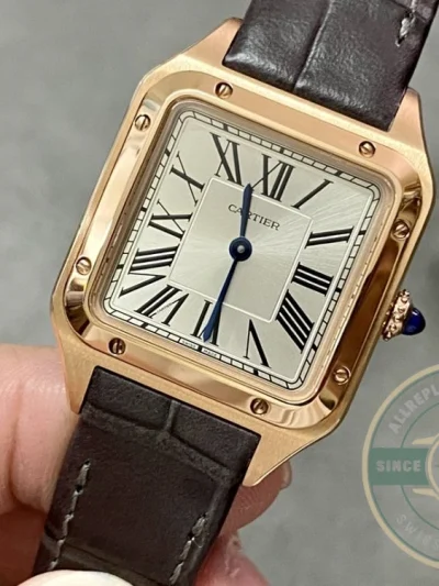 Replica Cartier Santos-Dumont Men Women Silver Alligator WGSA0022 - Factory Super Clone Watch