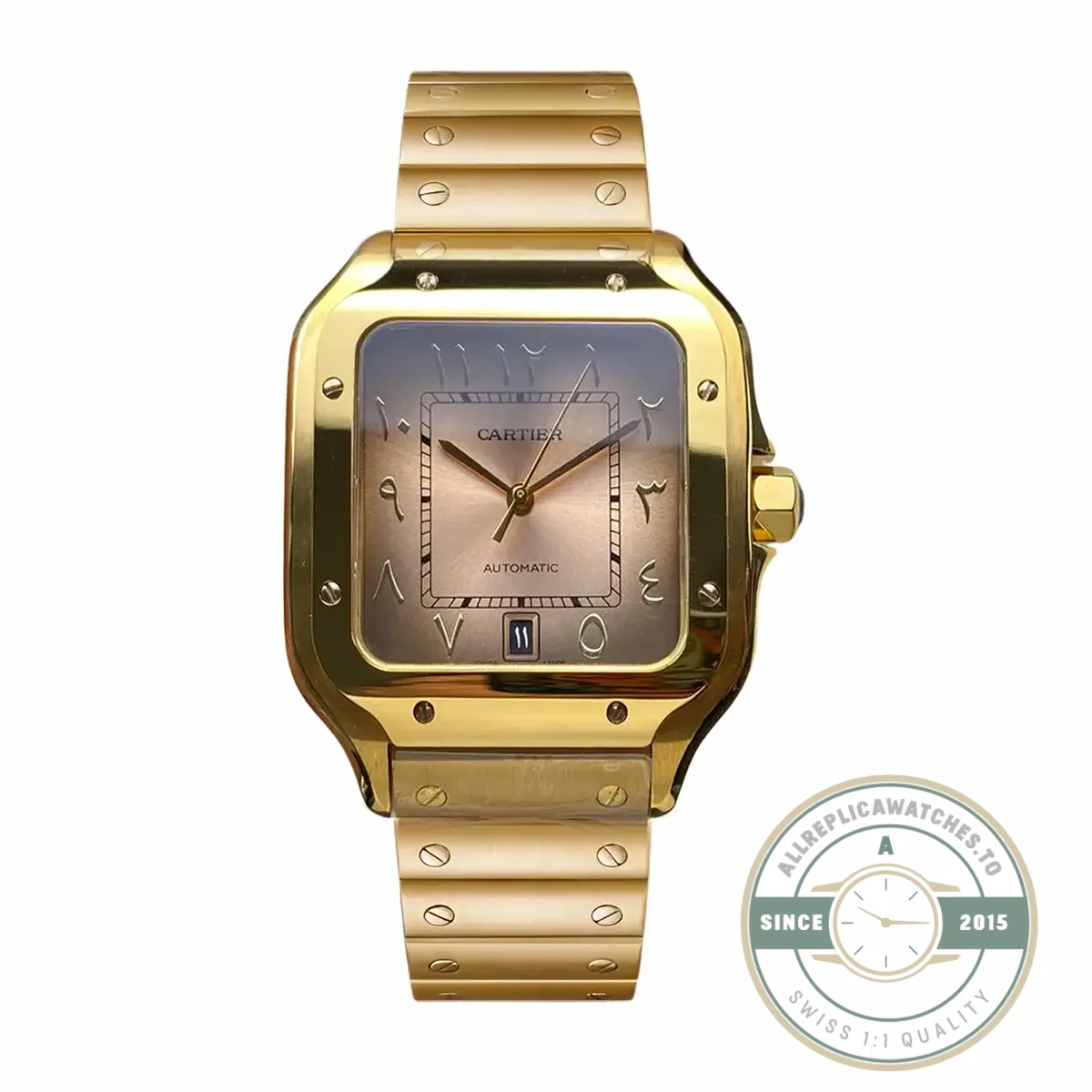 Replica Cartier Santos Men Automatic Gold Watch Series Arabic - Affordable Luxury Replica Timepiece