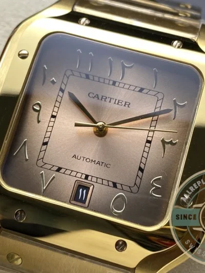 Replica Cartier Santos Men Automatic Gold Watch Series Arabic - Premium Super Clone Watch