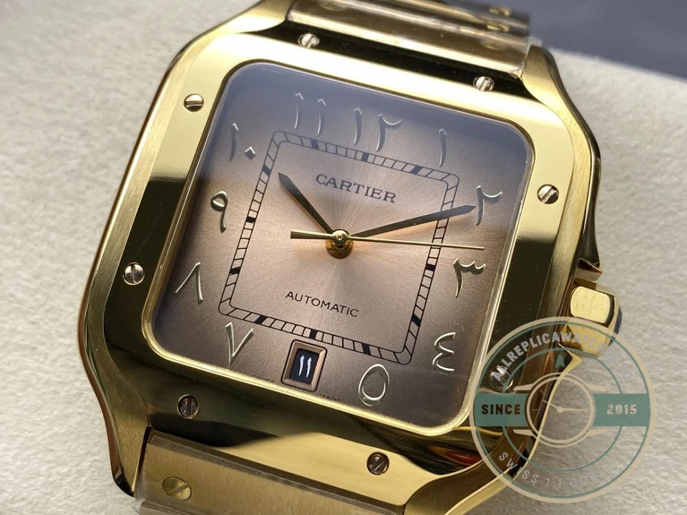 Replica Cartier Santos Men Automatic Gold Watch Series Arabic - Premium Super Clone Watch