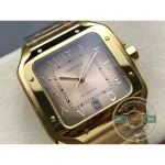 Salmon-toned dial carrying Arabic numerals and a date window at six o'clock