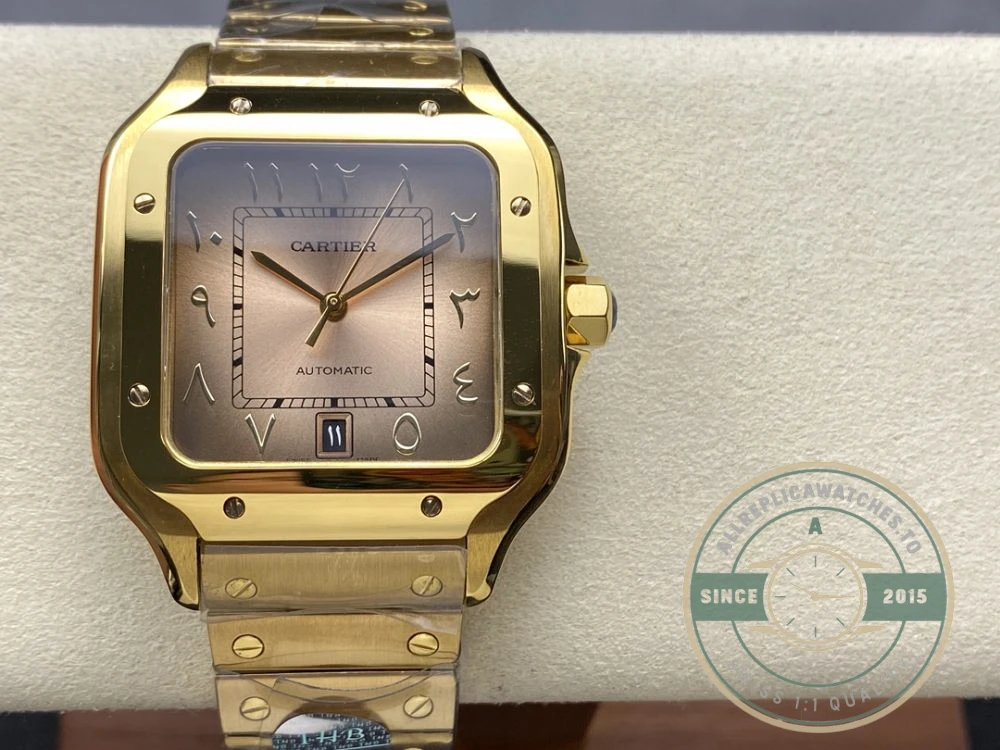 Replica Cartier Santos Men Automatic Gold Watch Series Arabic - Swiss-Made Clone Watch