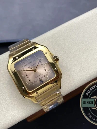 Replica Cartier Santos Men Automatic Gold Watch Series Arabic - Factory Super Clone Watch