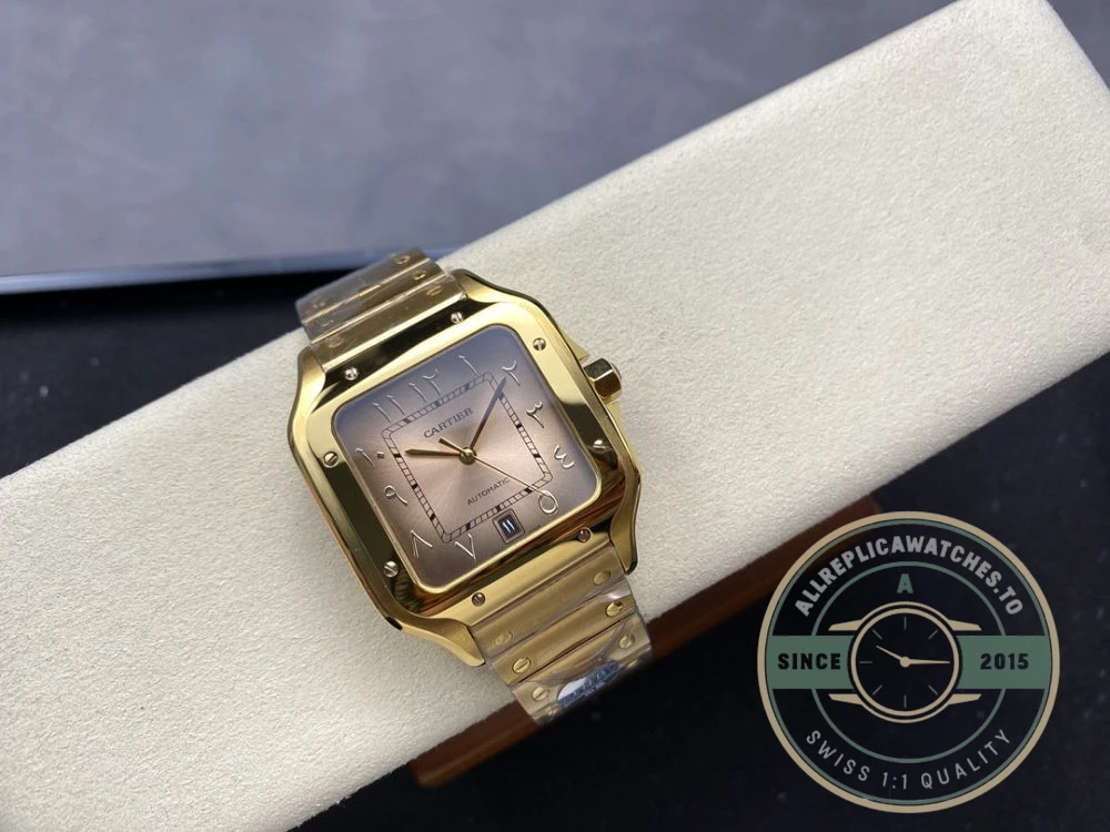 Replica Cartier Santos Men Automatic Gold Watch Series Arabic - Factory Super Clone Watch