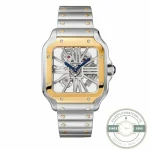 Replica Cartier Santos Skeleton in steel with a yellow gold bezel, WHSA0015