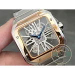 Gold-framed openwork dial with blued hands crossing the Roman numeral bridges