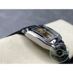 Low angle along the case band, the strap meeting the lugs without a gap