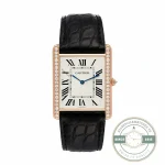 Cartier Tank Louis WGTA0011 in rose gold, diamond-set case, black alligator strap