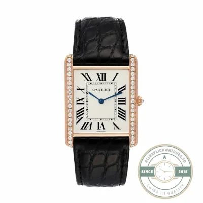 Cartier Tank Louis WGTA0011 in rose gold, diamond-set case, black alligator strap
