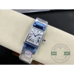 Full watch on a cream pillow, diamonds marking out the narrow rectangle