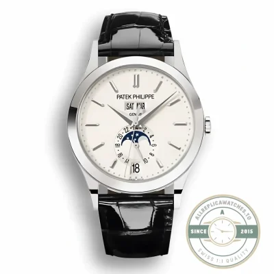 Replica Complications 5396G-011 Patek Philippe ANNUAL CALENDAR, MOON PHASES. 38.5 mm, White Gold, White Dial - Budget Luxury Replica Watch