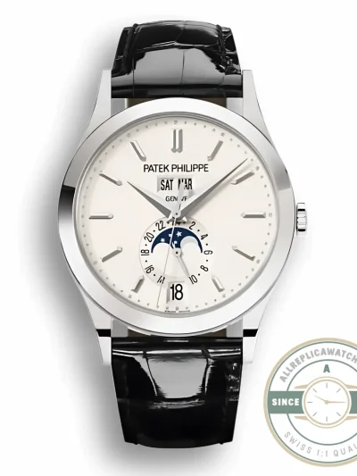 Replica Complications 5396G-011 Patek Philippe ANNUAL CALENDAR, MOON PHASES. 38.5 mm, White Gold, White Dial - Budget Luxury Replica Watch
