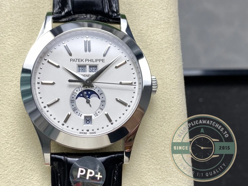 Replica Complications 5396G-011 Patek Philippe ANNUAL CALENDAR, MOON PHASES. 38.5 mm, White Gold, White Dial - Affordable Luxury Replica Timepiece