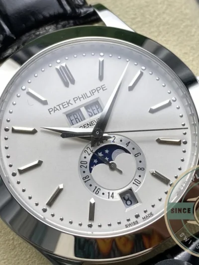 Replica Complications 5396G-011 Patek Philippe ANNUAL CALENDAR, MOON PHASES. 38.5 mm, White Gold, White Dial - 1:1 Swiss Replica Watch