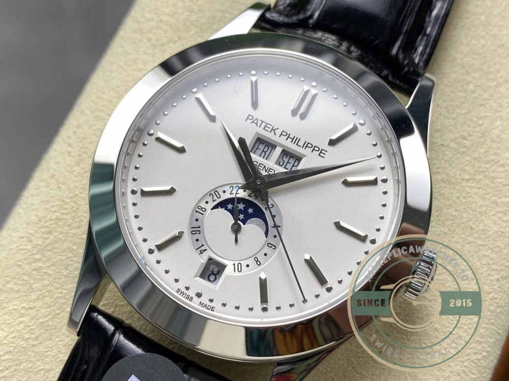 Replica Complications 5396G-011 Patek Philippe ANNUAL CALENDAR, MOON PHASES. 38.5 mm, White Gold, White Dial - Budget Luxury Replica Watch