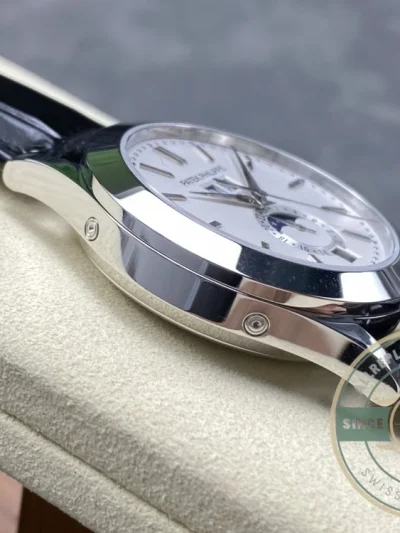 Replica Complications 5396G-011 Patek Philippe ANNUAL CALENDAR, MOON PHASES. 38.5 mm, White Gold, White Dial - Affordable Luxury Replica Timepiece
