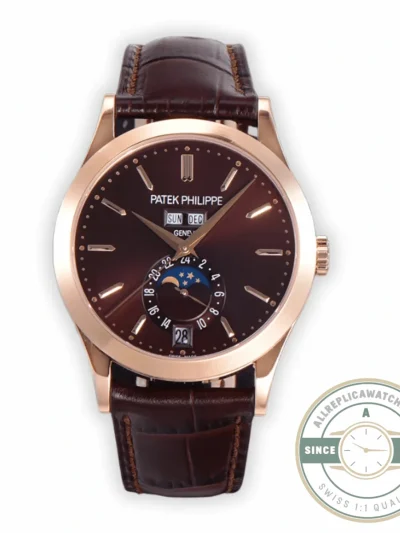 Replica Complications 5396R-015 Patek Philippe ANNUAL CALENDAR, MOON PHASES. 38, 5 mm, Rose gold, Brown Dial - High-Grade Replica Watch