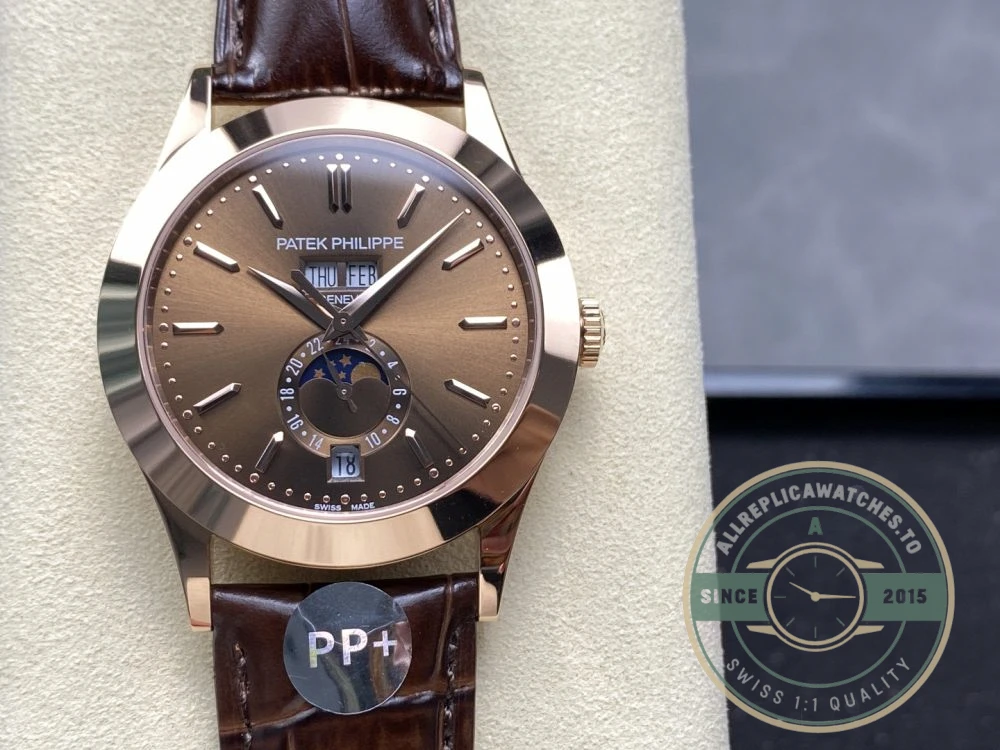 Replica Complications 5396R-015 Patek Philippe ANNUAL CALENDAR, MOON PHASES. 38, 5 mm, Rose gold, Brown Dial - Top-Tier Swiss Replica Watch