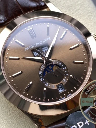 Replica Complications 5396R-015 Patek Philippe ANNUAL CALENDAR, MOON PHASES. 38, 5 mm, Rose gold, Brown Dial - Luxury Replica Watch