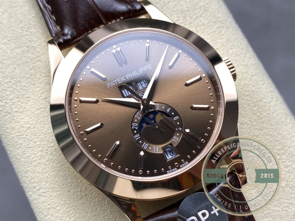 Replica Complications 5396R-015 Patek Philippe ANNUAL CALENDAR, MOON PHASES. 38, 5 mm, Rose gold, Brown Dial - Luxury Replica Watch