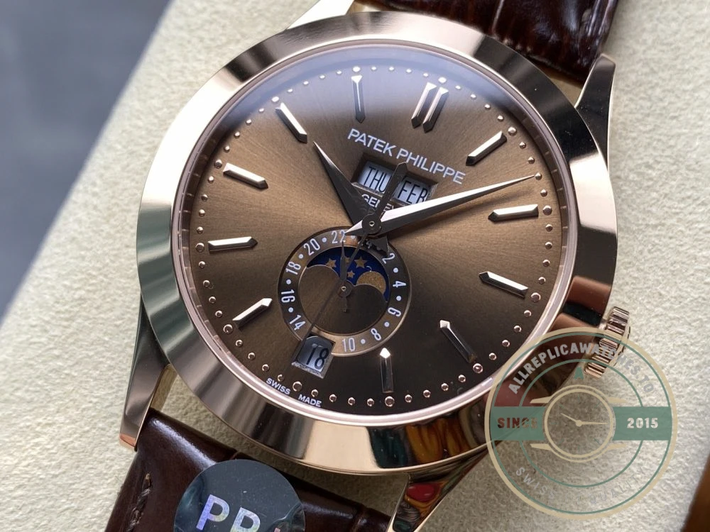 Replica Complications 5396R-015 Patek Philippe ANNUAL CALENDAR, MOON PHASES. 38, 5 mm, Rose gold, Brown Dial - Swiss Movement Replica Watch
