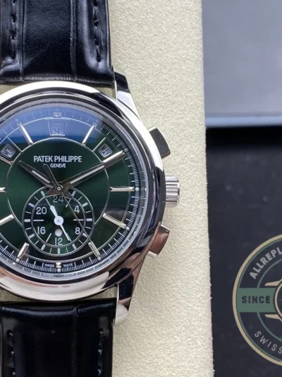 Replica Complications 5905R-001 Patek Philippe Annual Calendar Chronograph 42 mm, White Gold, Green Dial - Budget Luxury Replica Watch