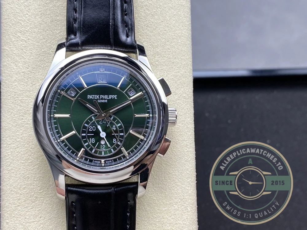 Replica Complications 5905R-001 Patek Philippe Annual Calendar Chronograph 42 mm, White Gold, Green Dial - Budget Luxury Replica Watch